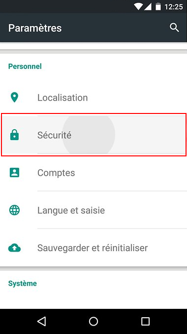 Menu Paramtres / Scurit sur Android 6.0