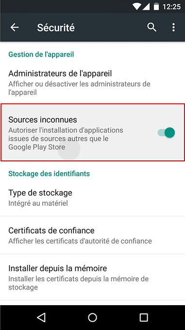 Option Sources inconnues sur Android 6.0